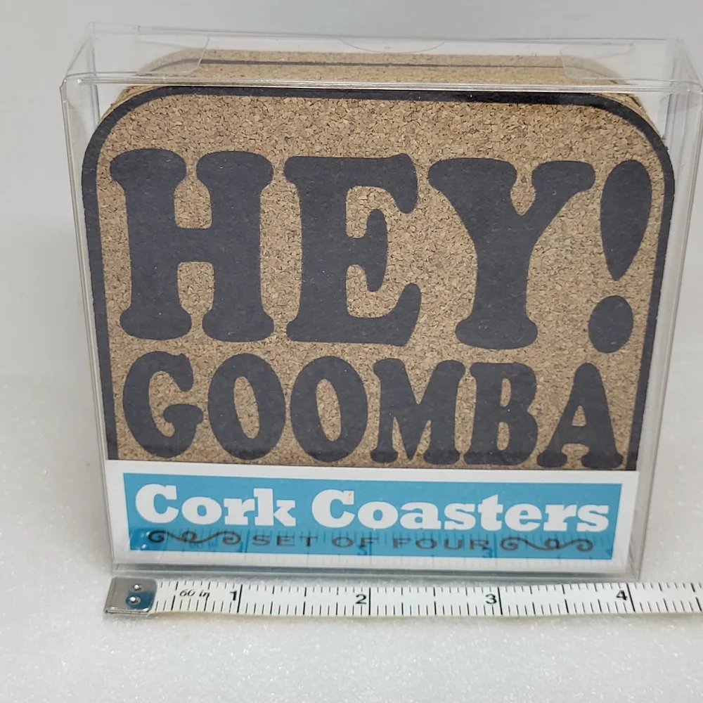 Italian Sayings Cork COASTERS Set of 4 Hey Goomba Use Coaster NIP 8 Track Romeo